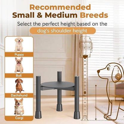 Single Elevated Dog Bowl Stand for Small Medium Breed, Adjustable Width 6-10in, 10in Tall Non-Slip Metal Raised Puppy Food Feeder Water Holder, Fits Various Size Ceramic Stainless Steel Pet Bowl