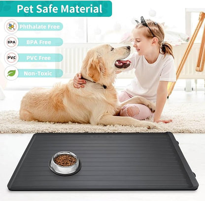Dog Mat for Food and Water - 39.4" x 27" Large Pet Feeding Mats with Residue Collection Pocket - Waterproof Dog Cat Bowl Mat with High Edges to Prevent Water and Food Spills (Black)