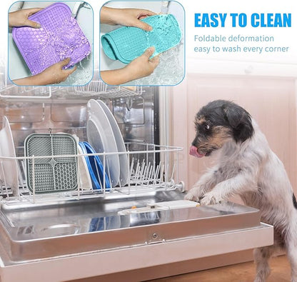 Lick Mat for Dogs, Premium Lick Pad with Suction Cups for Dog Anxiety Relief, Slow Feeder Dog Bowls, Bathing, Grooming and Training (Cyan, Purple, Beige, Grey, 4pack)
