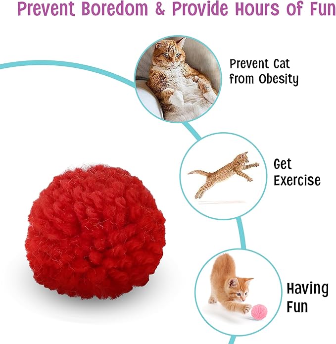 SPOT Wool Pom Poms Cat Toy - Interactive Wool Balls Cat Toy with Catnip for Cats and Kittens to Bite, Swat and Chase - 1.5 inch, 4 pcs
