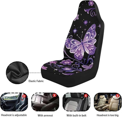 Dreaweet Car Seat Covers Front Seats Purple Butterfly Car Accessories for Women Interior 2 Piece Washable Universal High Back Bucket Seat Covers for Cars SUV Sedan
