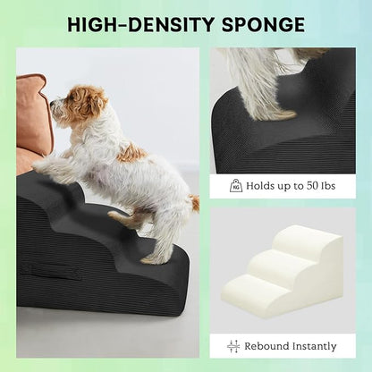 Dog Steps for Small Dogs, 4-Step Pet Ramp Stairs for High Beds and Sofa, Non-Slip Pet Stairs for Small Dogs and Cats, Removable and Easy to Clean Cover, Black