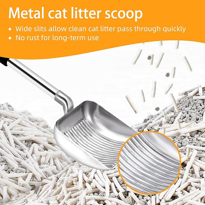 Cat Litter Scoop, Metal Cat Litter Scooper,Removable Long Handle cat Litter Scooper,Large Deep Shovel Litter Scoop with Foam Grip for Rapid Screening(16in-31in)