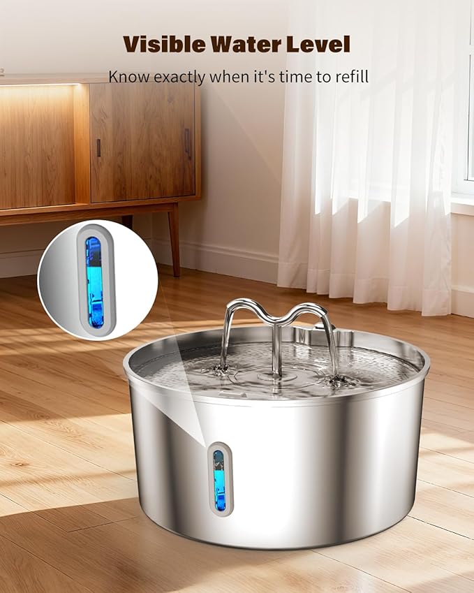 Dog Water Fountain for Large Dogs, 7L/236oz Stainless Steel Dog Water Bowl Dispenser, Automatic Pet Fountain, Ultra Quiet Pump, Large Drinking Area