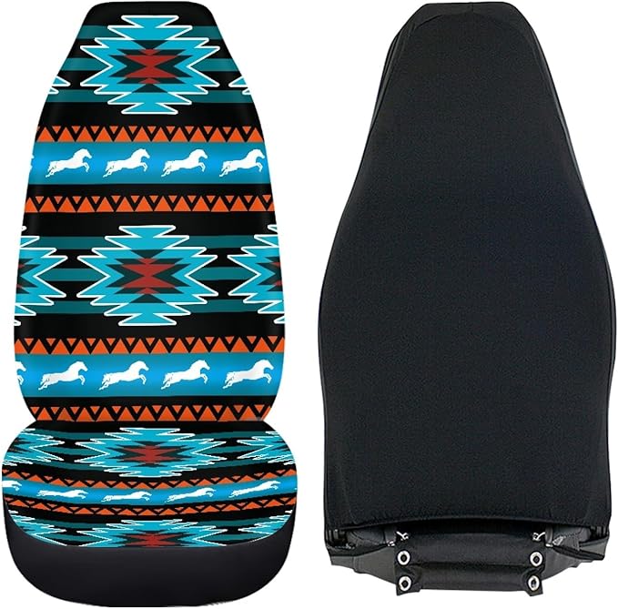 Aztec Southest Stripe Car Seat Covers for Women Men, Turquoise Front Bucket Covers Bottom Seat Cushion Covers, Anti-Slip Seat Protector for SUV Truck Vans Sedans