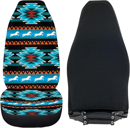 Aztec Southest Stripe Car Seat Covers for Women Men, Turquoise Front Bucket Covers Bottom Seat Cushion Covers, Anti-Slip Seat Protector for SUV Truck Vans Sedans