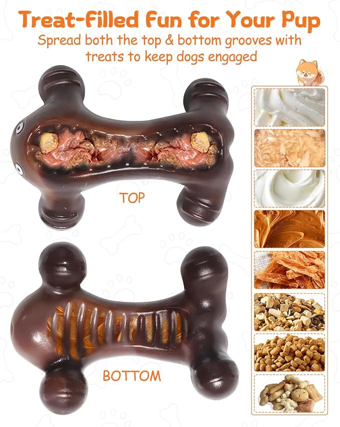 Dog Toys for Aggressive Chewers Large Medium Breed Dogs, Interactive Treat Fillable Enrichment Chew Toy, Indestructible Long Lasting Nylon Teething Bones