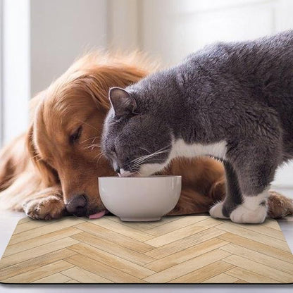 Dog Food Mats,Cat Absorbent Water Bowl Feeding Mats Pet Placemats for Food and Water Brown Wood Grain 16 * 24 inch