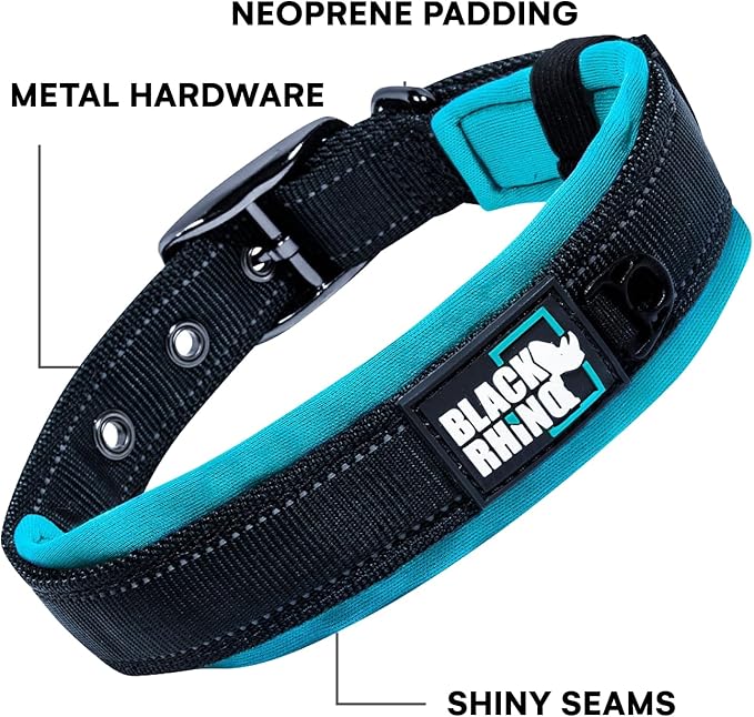 Black Rhino XL Dog Collar - Heavy Duty Adjustable Tactical Dog Collar with Reflective Stitching - 23"-27" Ultra-Soft Neoprene Padded and Weatherproof - Comfortable for Active Dogs - Red and Black