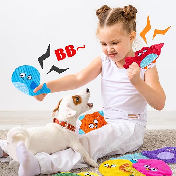 Squeaky No Stuffing Dog Toys 10 Pack,Crinkle Dog Toys for Small Medium Breed,Durable Plush Dog Toys,Cute Animal Stuffless Pet Toys,Interactive Puppy Teething Chew Toys for Entertaining