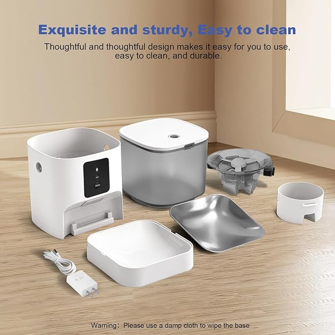 ANDOLL HOME 2.4G/5G Automatic Cat Feeder, 4L WiFi Food Dispenser with 10s Voice Recorder, Pet Feeder up to 10 Meals per Day, Timed Cat Feeder with Dry Food Sealed Ring (Matte White, 4.0 L)