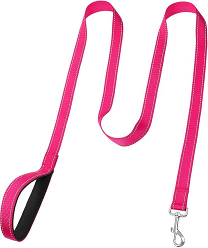 FunTags 6FT Reflective Dog Leash with Soft Padded Handle for Training,Walking Lead for Medium & Small Dogs,3/4 Inch Wide,HOTPINK