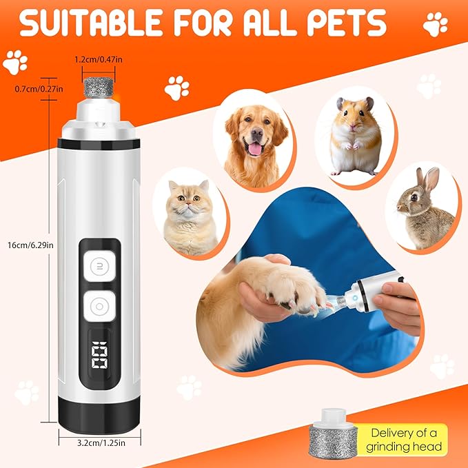 Dog Nail Grinder Electric Powerful 3 Speeds Dog Nail Clippers with Lights Quiet Cat Nail Clipper Painless Care Trimmers Tools for Small Medium Large Dogs and Cats (Black)