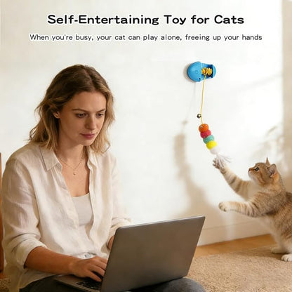 Puffluv Interactive Cat Toy for Indoor Cats, Automatic Electric Flying Bird Feather Wand Toy,Hanging Feather Wand with Stretch Cord, Rechargeable Teaser for Kittens and Adult Cats Play,Yellow