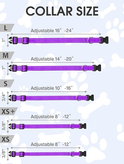 FunTags Reflective Dog Collar, Sturdy Nylon Collars for Medium Girl and Boy Dogs, Adjustable Dog Collar with Quick Release Buckle, Purple