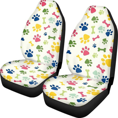 Dreaweet Colorful Dog Paws Print Car Seat Covers Cute Car Accessories for Women,2 Pcs Soft High Bucket Seat Protector for Most Vehicles SUV Trucks