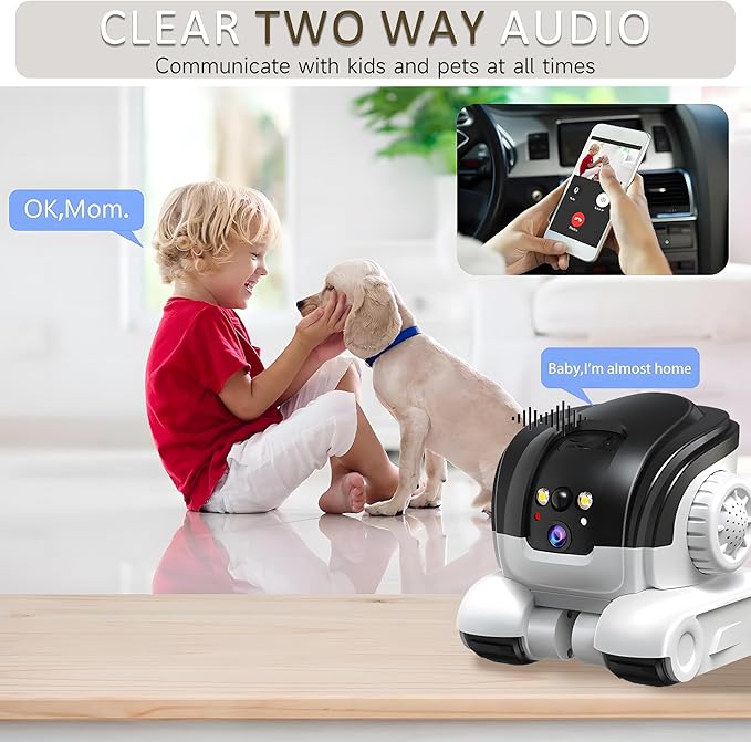 Pet Camera, 1080P Movable Robot Pet Cam Indoor with Phone APP, Security Camera for Home, Upgrade Wireless Dog/Cat/Baby Monitor WiFi Version & 32G SD Card, 2-Way Talk, Night Vision, Motion Detection