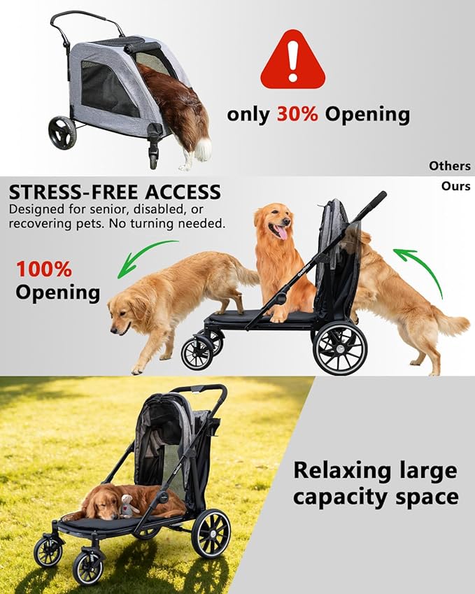 Dog Stroller for Large Dogs & Cats up to 130 lbs,Foldable Large Pet Stroller for 2 Dogs with 360° Wear-Resistant Rubber Wheels Mesh Windows,Extra Large Heavy Duty,All Terrain Wagon Cart with Air Mesh