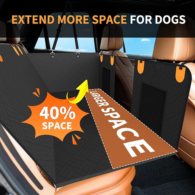 Back Seat Extender for Dogs with Pillow, Foldable Dog Car Seat Cover with Hard Bottom Waterproof Dog Hammock Car Pet Backseat Protector for Car, SUV, Truck