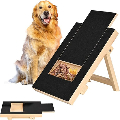 Dog Nail Scratch Board - with Treat Draw- Dog Scratch Pad for Nails – Durable Wooden Nail Filing Board with Treat Drawer (All Breeds)