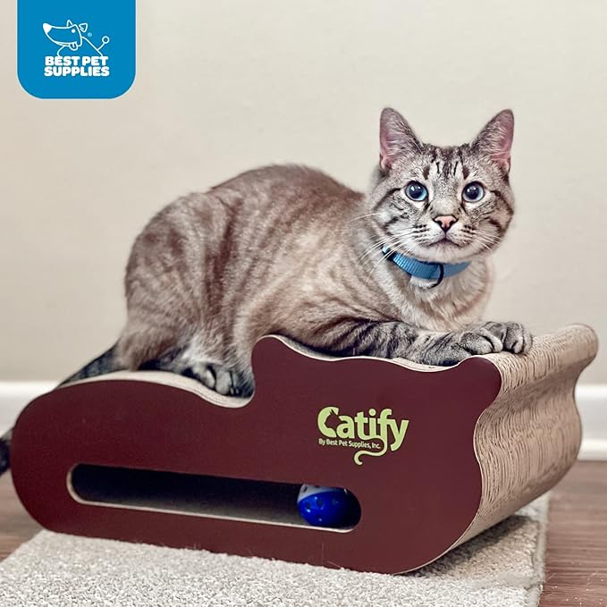 Best Pet Supplies Catify Cat Scratcher, Fun Interactive Scratchers, Posts, Poles, Claw Safe, Furniture Saver Indoor Play Support Natural Cat Behaviors Heavy Duty - Cat-Shape, 18.5 x 10.75"