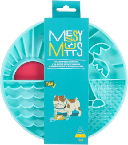 Messy Mutts and Cats Interactive Slow Feeder | Beach Teal - 2 Cup Capacity | 8” Round Silicone Puzzle Slow Feeder for Dogs/Cats | Enrichment Food Dish for Slow Eating, Bloating