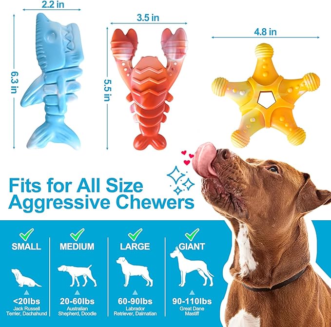 NEZIN Dog Chew Toys, Indestructible Dog Toys for Aggressive Chewers, Tough Dog Toys, Durable Dog Chew Toys for Large Medium Breed, Interactive Dog Toys with Real Beef Flavor (Mix 3 Pack)