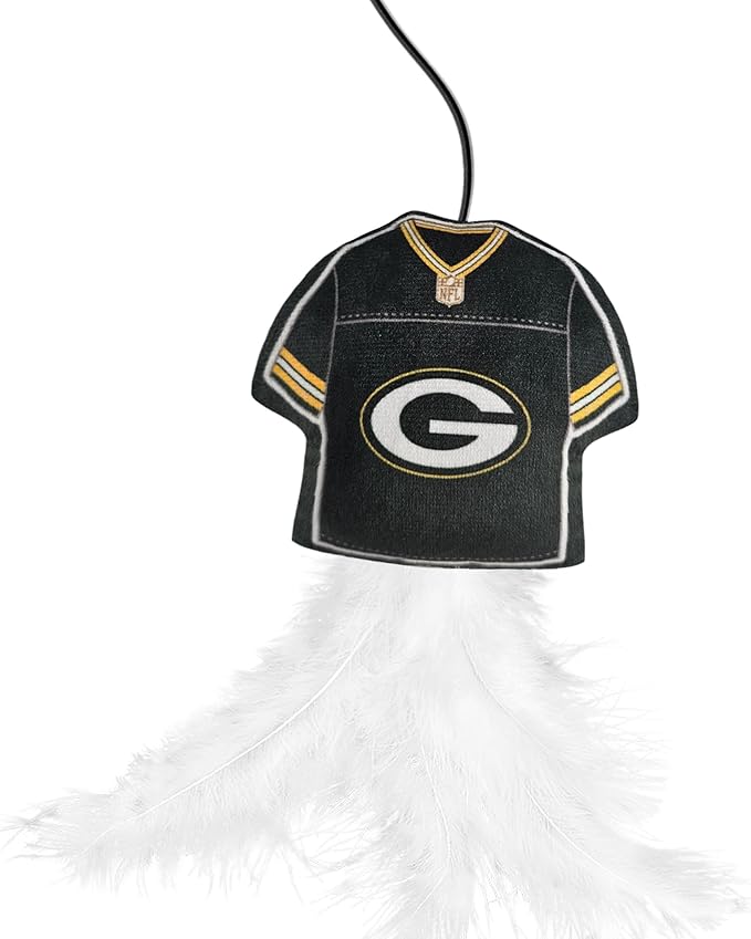 NFL Green Bay Packers Team Jersey Wand with CAT NIP, Cat Toy Jersey Shaped Plush Teaser Toy for Cats & Kittens - Interactive Pet Toy for Play & Exercise