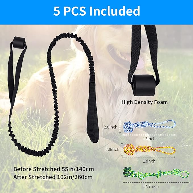 Spring Pole Dog Rope Toys, Tree Bungee Hanging Dogs Toy Interactive Tether Tug Indoor Outdoor Exercise Chewer Ropes Dog Toys, Pull Tug Solo Play Rope for Medium Large Dog