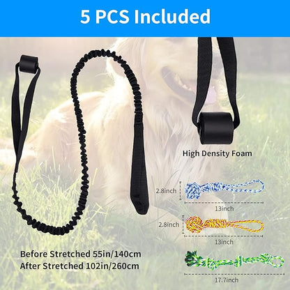 Spring Pole Dog Rope Toys, Tree Bungee Hanging Dogs Toy Interactive Tether Tug Indoor Outdoor Exercise Chewer Ropes Dog Toys, Pull Tug Solo Play Rope for Medium Large Dog