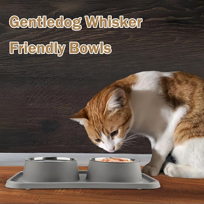 Cat Bowls for Food and Water, Upgrade Cat Food Bowls for Indoor Cats, Premium Removable Stainless Steel Double Bowls with Silicone Anti-Slip Pads, Water Bowl for Cats and Dog (Drak Grey)