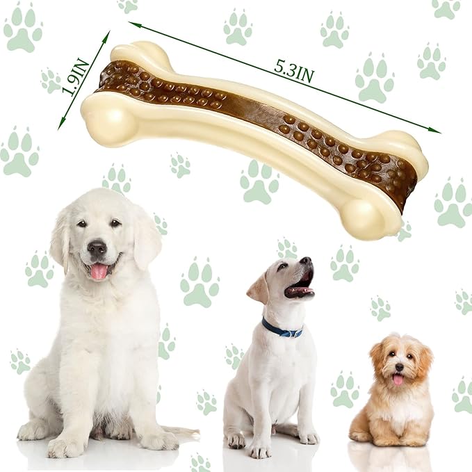 Sosation Bones Shaped Dog Toys for Aggressive Chewers, 2 Pack Christmas Dog Chew Toys Puppy Teething Nylon Beef Flavor for Large/Medium/Small Puppies Breeds(Curved Bone,Medium)