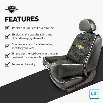 Seat Armour Chevrolet PetBed2GO Dog Car Seat Cover – 2-in-1 Pet Bed & Car Seat Protector – Full Protection Pet Car Seat, 26x20x6 in, 3.5 lbs, Black