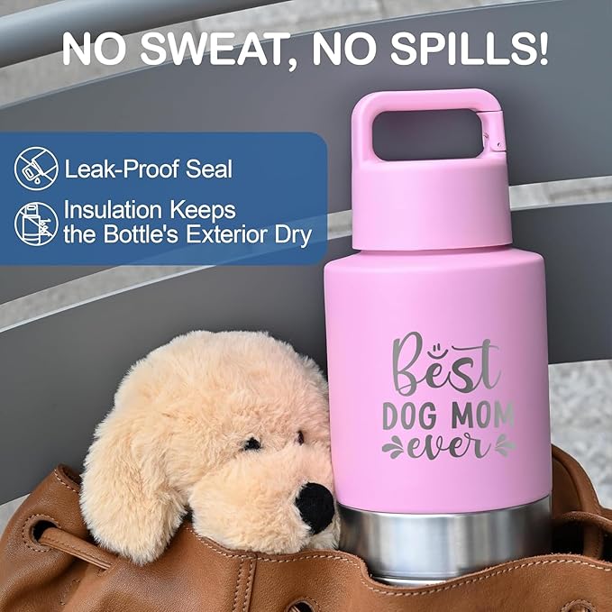 KEWIXY Insulated Dog Travel Water Bottle With Detachable Bowls, Ideal Dog Mom Gifts for Women, Portable Water Bottle Dispenser, For Walking, Hiking, Camping, Outdoor (Pink:Best Dog Mom, 32 Oz)