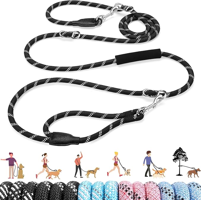 Lukovee Hands Free Dog Leash, 10FT Adjustable Training Lead 1/2 Inch Nylon Heavy Duty Lead No Pull for Large Medium Dogs, Tangle Free Reflective Waist-Leash for Walking Running, (DB, Plus Handle)