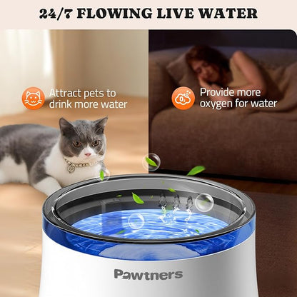 Pawtners Dog Water Fountain, 1 Gallon Dog Water Bowl Dispenser for Small Medium Large Cats, Automatic No Spill Dog Water Bowl with Vortex Filter, Deep Drinking Area and Quiet Pump