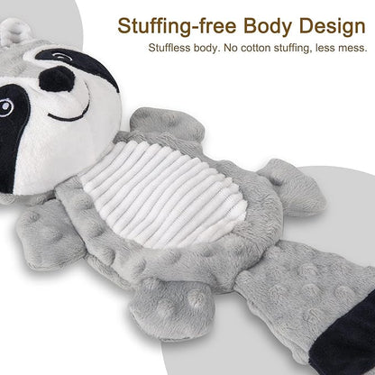 No Stuffing Squeaky Dog Toys Plush Chew Toy for Small Medium Puppy Large Breed, Stuffless Cute Animal Plush Toy for Indoor Play, Tough Durable Teething Interactive Gift, Raccoon,Gray
