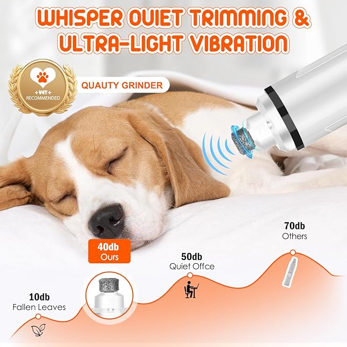 Dog Nail Grinder Electric Powerful 3 Speeds Dog Nail Clippers with Lights Quiet Cat Nail Clipper Painless Care Trimmers Tools for Small Medium Large Dogs and Cats (Black)