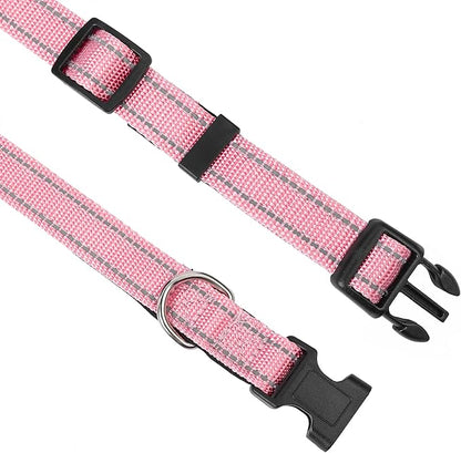 Reflective Dog Collar, Adjustable Soft Neoprene Padded Nylon Pet Collars with Buckle for Large Dogs, Light Pink,L