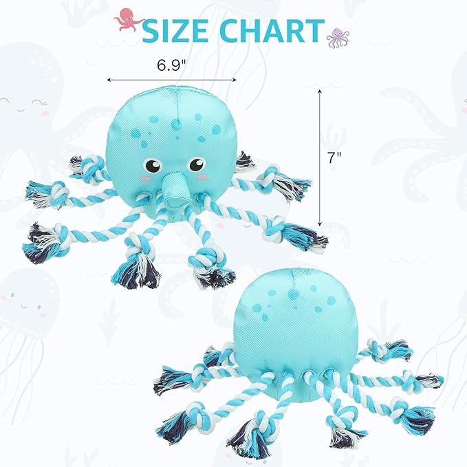 SCENEREAL Octopus Dog Squeaky Toy for Small Medium Dogs- Floating Dog Toys on Water for Pool Fetch, Puppy Interactive Rope Chew Toy for Indoor Outdoor Play