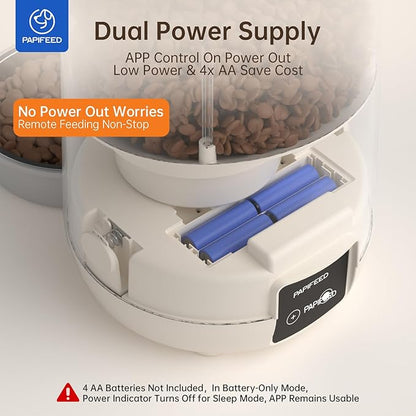 PAPIFEED Automatic Cat Feeder with App Control, 2.4G WiFi Auto Cat Food Dispenser, 3L Cat Feeder Automatic with Dual Power Supply, Easy-Clean Design for Cats & Small Dogs (Grey)