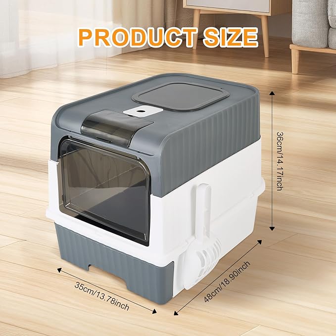 Cat Litter Box with Litter Mat, 18"x14"x13" Large Litter Box for Big Cats, Enclosed Removable Litter Boxs, Front Entry Top Exit Kitty Box, Odor Control, Easy to Clean (Grey)