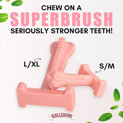 Bullibone SuperBrush Dog Dental Chew Toy for Large Breeds (3 Pack) - Pink Peppermint