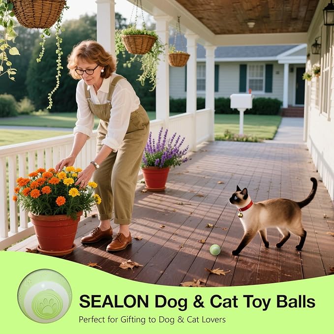 SEALON Electric Interactive Cat Toy Ball,Indoor Cat Play Ball, Suitable for Cats Over 6 Months for Exercise, Weight Loss, and Fun（Green）