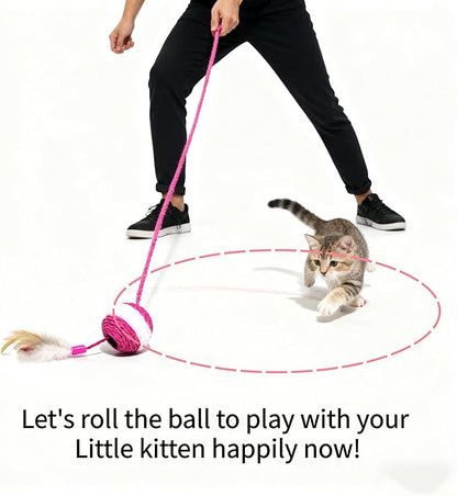 1x Hemp Ball Cat Toy,Six-Hole Hollow-Out Designed,Sisal Hemp Woven Cat Toy, Plume Bell Inside,Special Kitten Chew Toys for Indoor Cats,Interactive pet (Random Color Delivery, 6cm Ball)