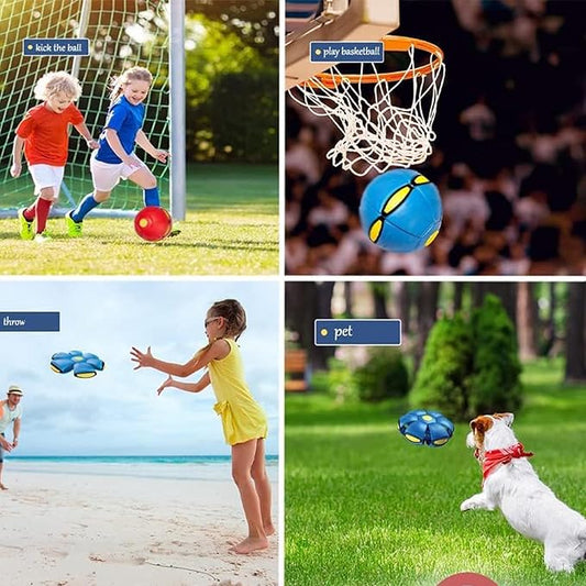 UFO Magic Balls, Pet Toy Flying Saucer Ball With 3 Lights, Creative Doggy Disc Ball Stomp, Portable Decompression Flying Flat Throw Dog Balls Toy for Childrens Kids Medium Dogs Outdoor Sports (Green)