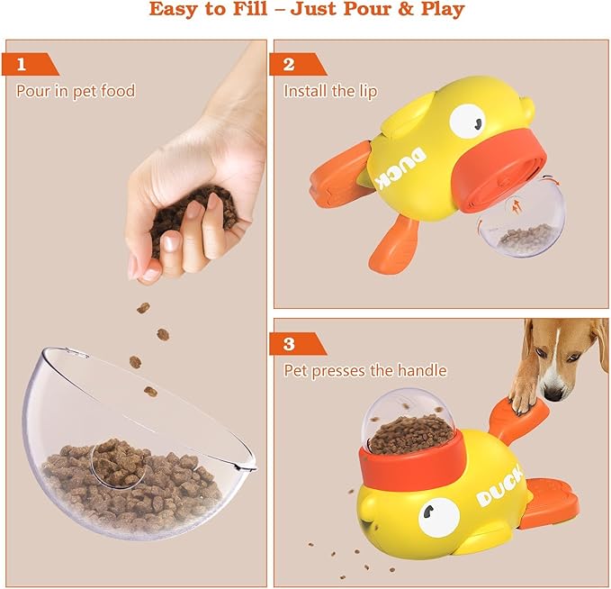 Interactive Dog Treat Dispenser Toy & Slow Feeder Dog Bowls - Duck-Shaped Puzzle Toy for Mental Stimulation, Adjustable Food Outlet for Small to Medium Cats and Dogs