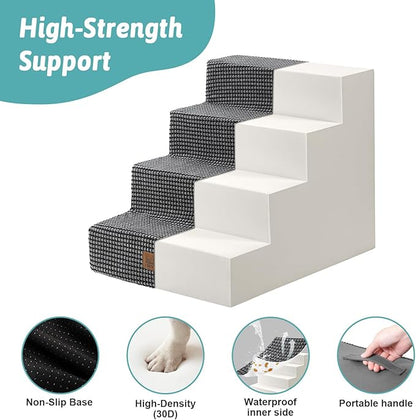 Dog Stairs for Small Dogs, 17.7" Extra Wide Right-Angle Pet Stairs for Couch and Beds, Anti-Slip Dog Steps for Old Cats and Lowrider, 17.7x23.6x17.7 inch, Dark Grey