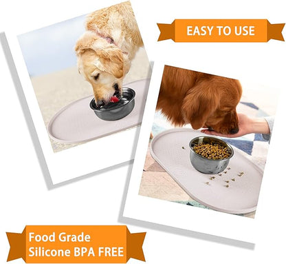 100% Waterproof 0.5" Raised Edge BPA Free Silicone Dog Food Mat, Pet Cat Feeding Mats Contain Spills Protects Floors, Placemats for Cats and Dogs Water Bowl Dishwasher.(Small, White Sand)