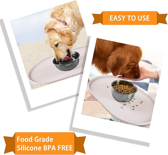 100% Waterproof 1.0" Raised Edge BPA Free Silicone Dog Food Mat, Pet Cat Feeding Mats Contain Spills Protects Floors, Placemats for Cats and Dogs Water Bowl Dishwasher XXL Large.